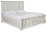 Robbinsdale White King Panel Storage Bedroom Set with Dresser and Mirror - Ornate Home