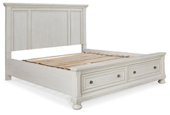 Robbinsdale White King Panel Storage Bedroom Set with Dresser and Mirror - Ornate Home