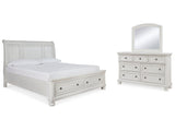 Robbinsdale White King Sleigh Storage Bedroom Set with Dresser and Mirror (Online Special Price) - Ornate Home