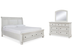 Robbinsdale White King Sleigh Storage Bedroom Set with Dresser and Mirror (Online Special Price) - Ornate Home