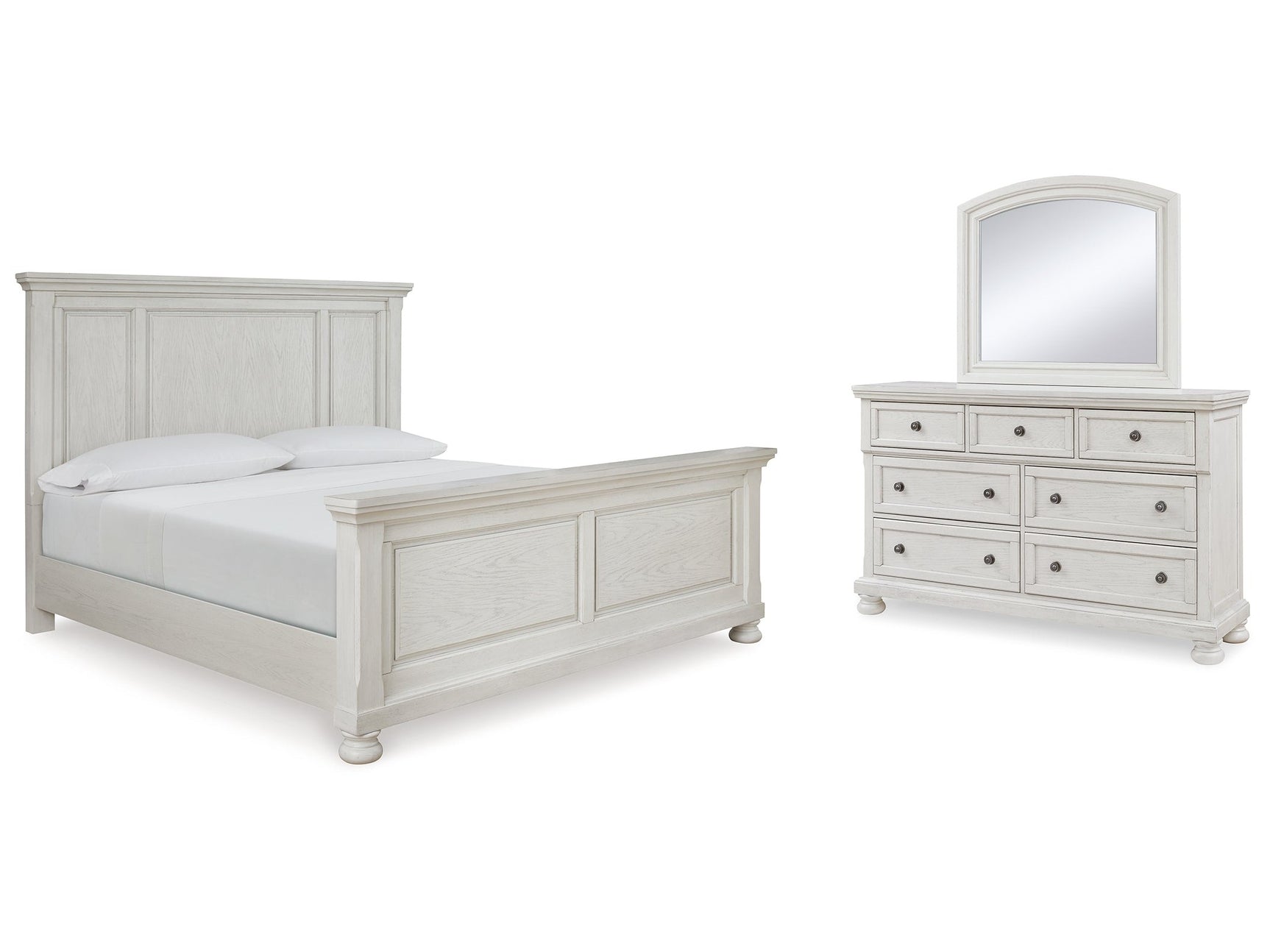 Robbinsdale White Queen Panel Bedroom Set with Dresser and Mirror - Ornate Home