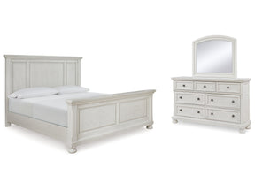 Robbinsdale White Queen Panel Bedroom Set with Dresser and Mirror - Ornate Home