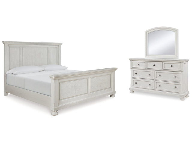Robbinsdale White Queen Panel Bedroom Set with Dresser and Mirror - Ornate Home
