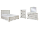 Robbinsdale White Queen Panel Storage Bedroom Set with Dresser, Mirror and Chest - Ornate Home