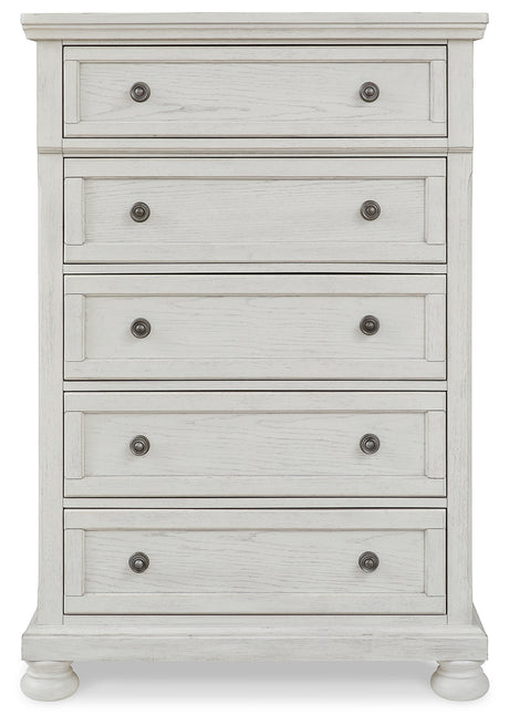 Robbinsdale White Queen Panel Storage Bedroom Set with Dresser, Mirror and Chest - Ornate Home