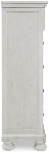 Robbinsdale White Queen Panel Storage Bedroom Set with Dresser, Mirror and Chest - Ornate Home