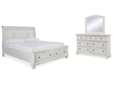 Robbinsdale White Queen Sleigh Storage Bedroom Set with Dresser and Mirror - Ornate Home
