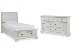 Robbinsdale White Twin Sleigh Storage Bedroom Set with Dresser (Online Special Price) - Ornate Home