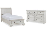 Robbinsdale White Twin Sleigh Storage Bedroom Set with Dresser - Ornate Home
