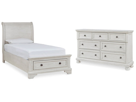 Robbinsdale White Twin Sleigh Storage Bedroom Set with Dresser - Ornate Home