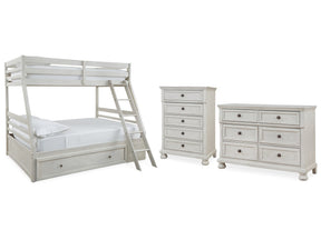 Robbinsdale White Twin over Full Bunk Bedroom Set with Dresser and Chest - Ornate Home