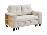 Robinson Beige Pull-Out Loveseat with Storage Shelves and USB Charging Ports - Ornate Home