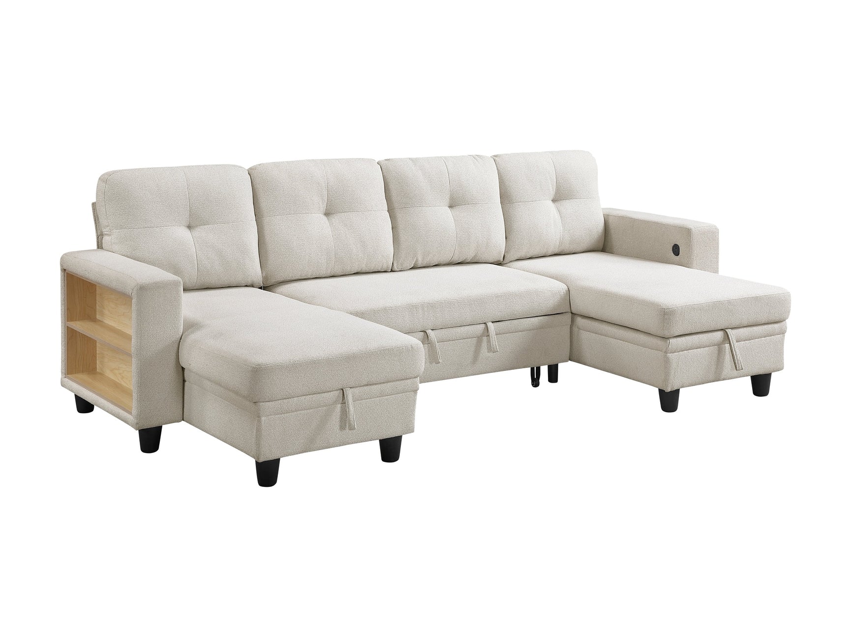 Robinson Beige Sectional with Two Chaises and Pull-out Bed - Ornate Home