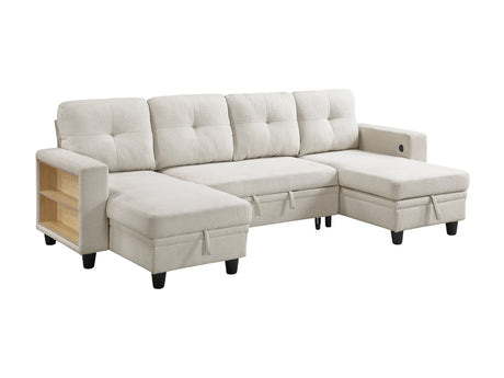 Robinson Beige Sectional with Two Chaises and Pull-out Bed - Ornate Home