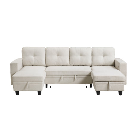 Robinson Beige Sectional with Two Chaises and Pull-out Bed - Ornate Home
