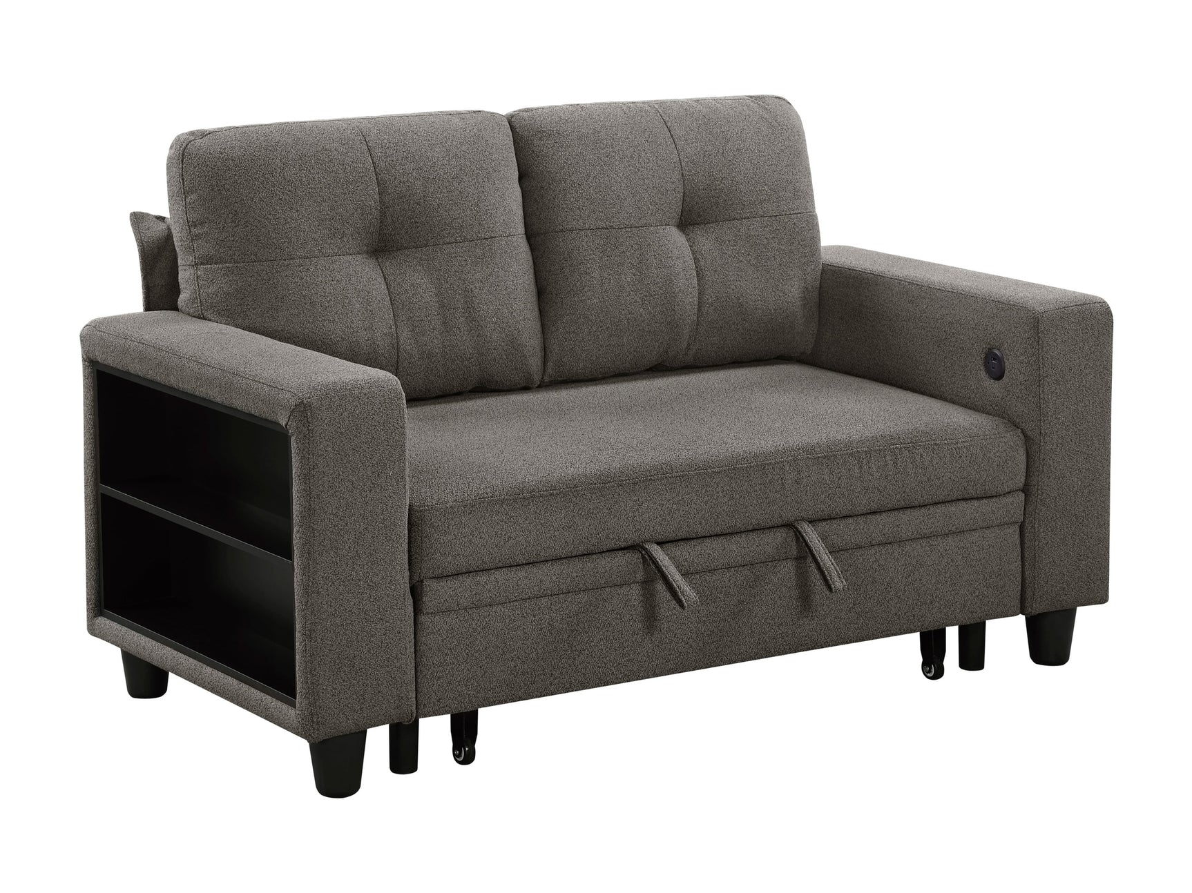 Robinson Dark Brown Pull-Out Loveseat with Storage Shelves and USB Charging Ports - Ornate Home
