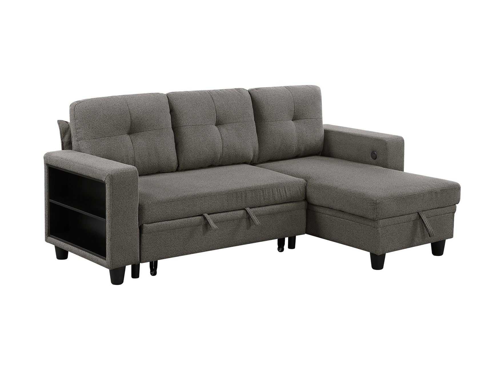 Robinson Dark Brown Sectional with Reversible Chaise and Pull-out Bed - Ornate Home