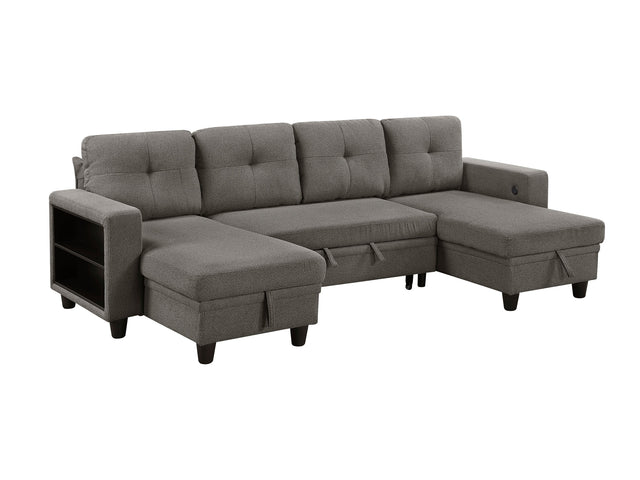Robinson Dark Brown Sectional with Two Chaises and Pull-out Bed - Ornate Home