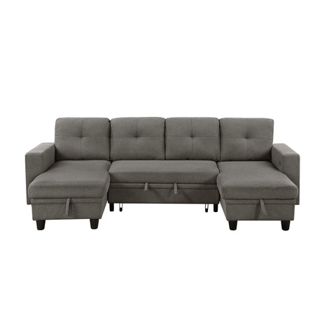 Robinson Dark Brown Sectional with Two Chaises and Pull-out Bed - Ornate Home