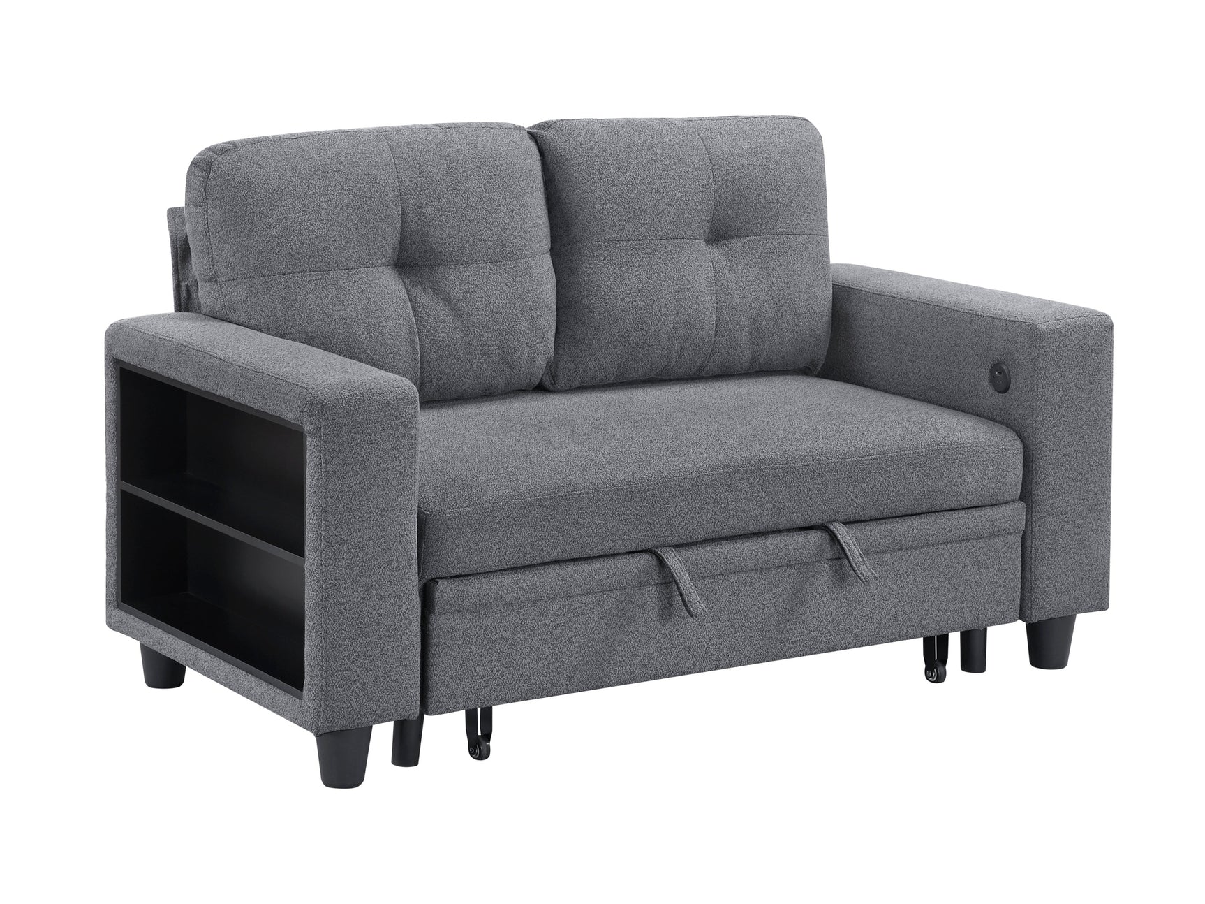 Robinson Gray Pull-Out Loveseat with Storage Shelves and USB Charging Ports - Ornate Home