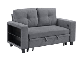 Robinson Gray Pull-Out Loveseat with Storage Shelves and USB Charging Ports - Ornate Home