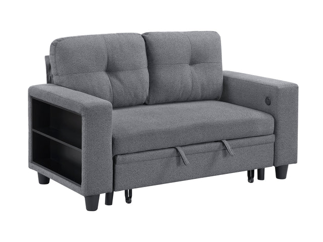 Robinson Gray Pull-Out Loveseat with Storage Shelves and USB Charging Ports - Ornate Home