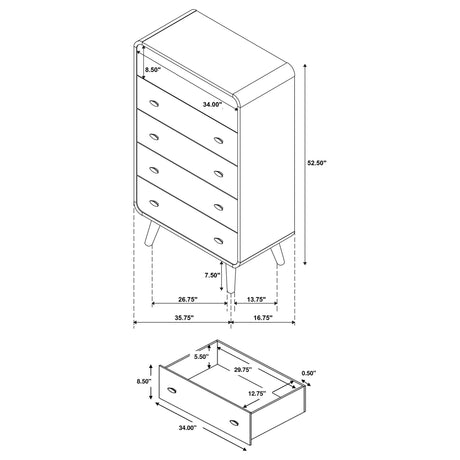 Robyn Light Ash 5-drawer Bedroom Chest of Drawers - Ornate Home