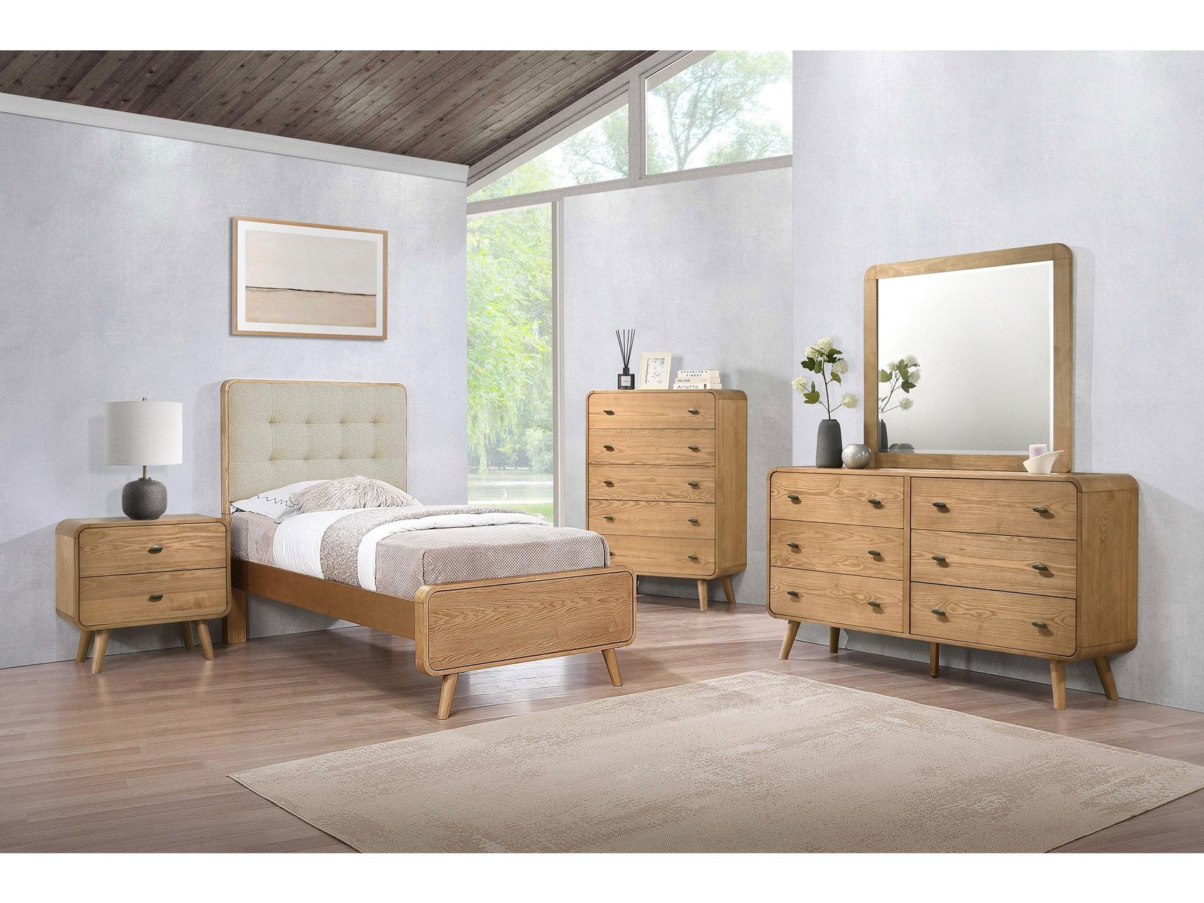 Robyn Light Ash 5-piece Twin Bedroom Set - Ornate Home