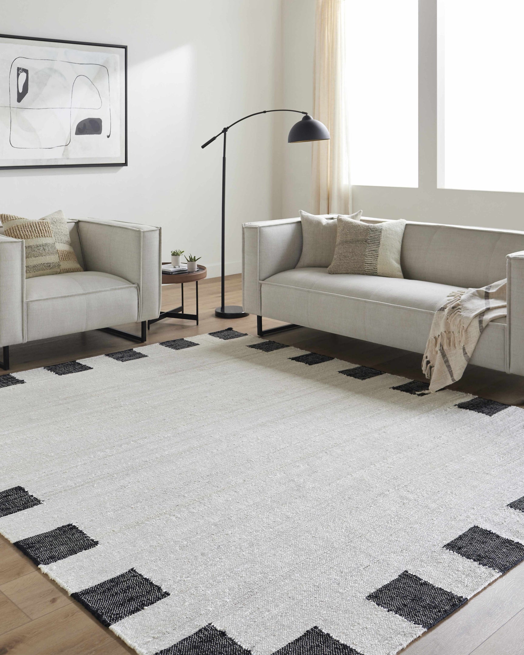 Rocio Dotted Bordered White Jute Carpet - Ornate Home