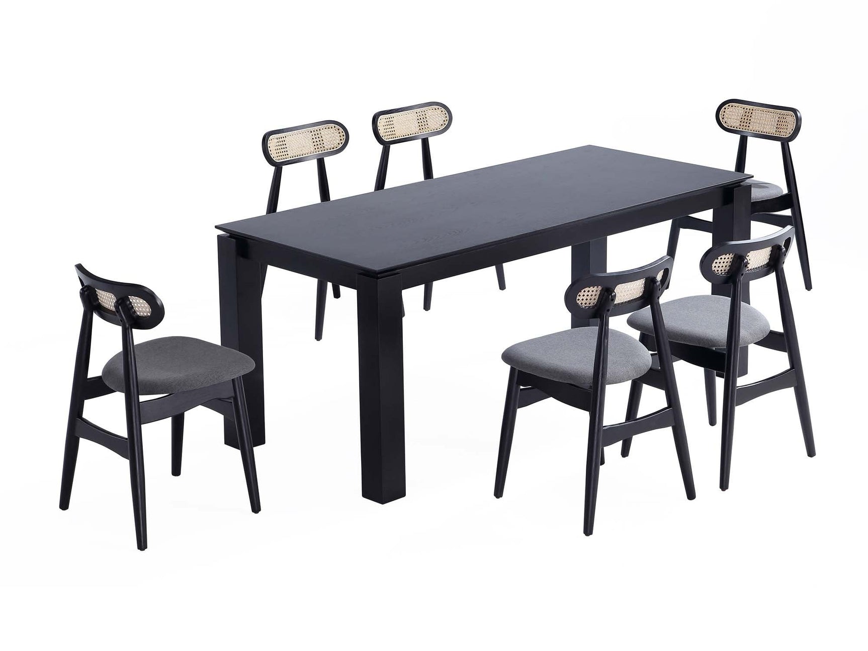 Rockaway 70.86 Dining Set with 6 Colbert Chairs in Black and Grey - Ornate Home
