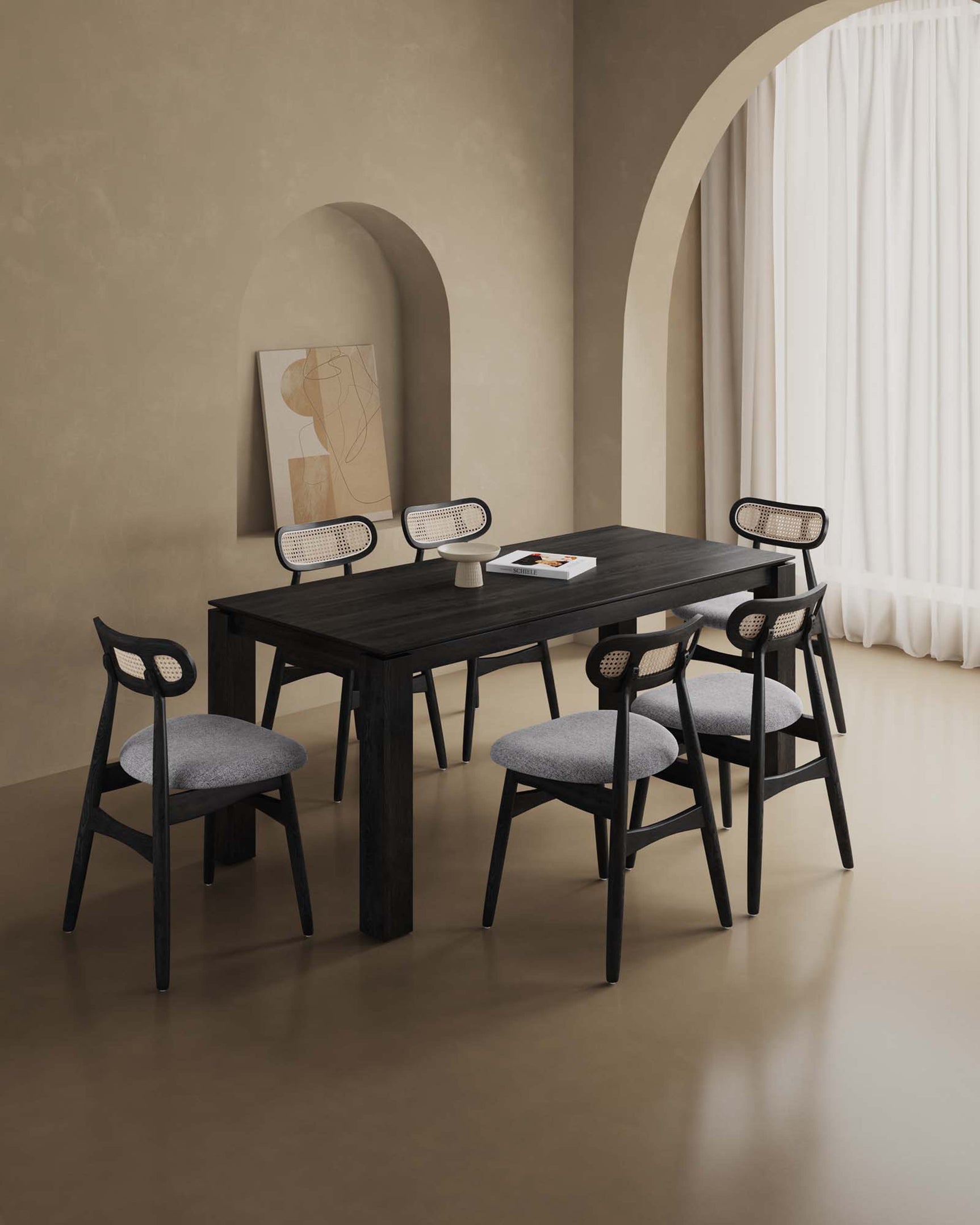 Rockaway 70.86 Dining Set with 6 Colbert Chairs in Black and Grey - Ornate Home