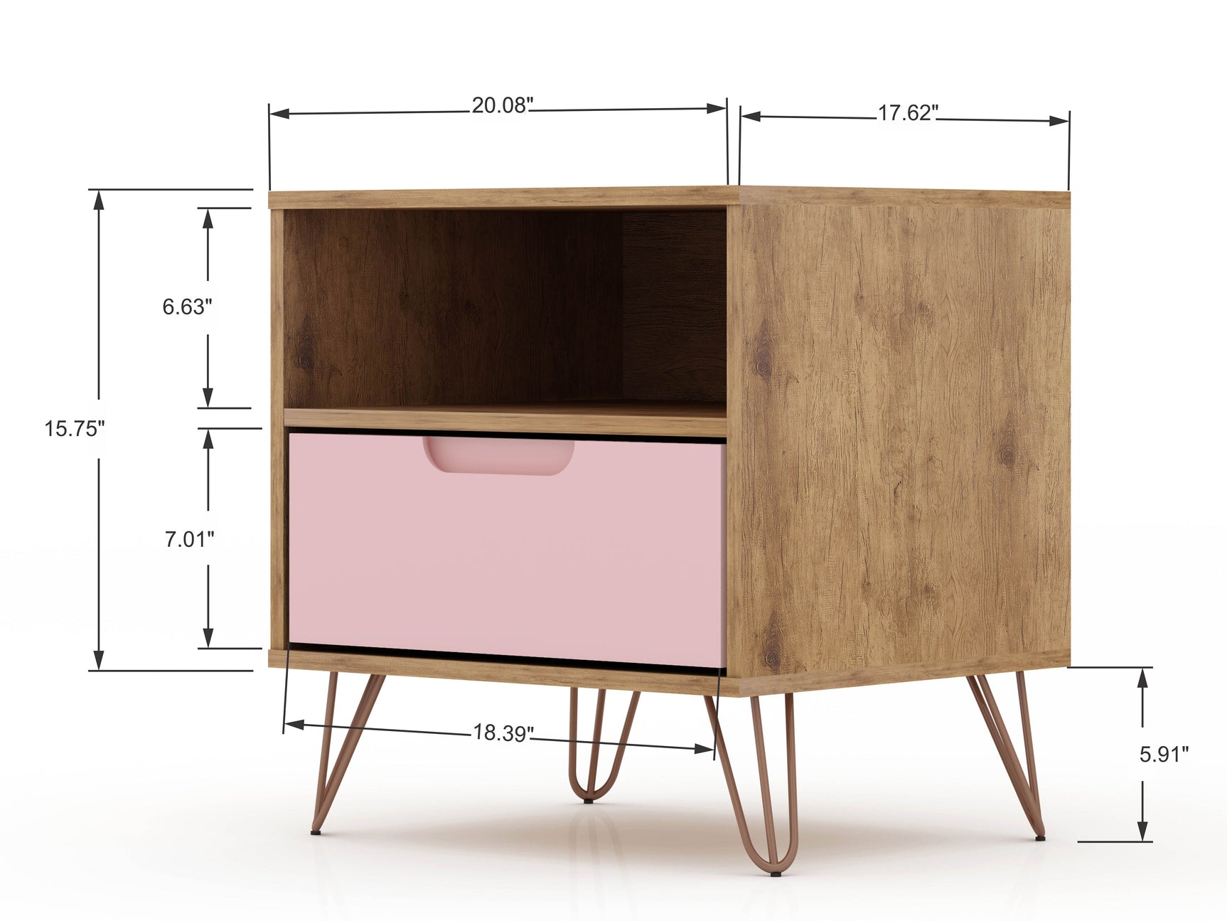 Rockefeller 1.0 Nightstand in Nature and Rose Pink - Ornate Home