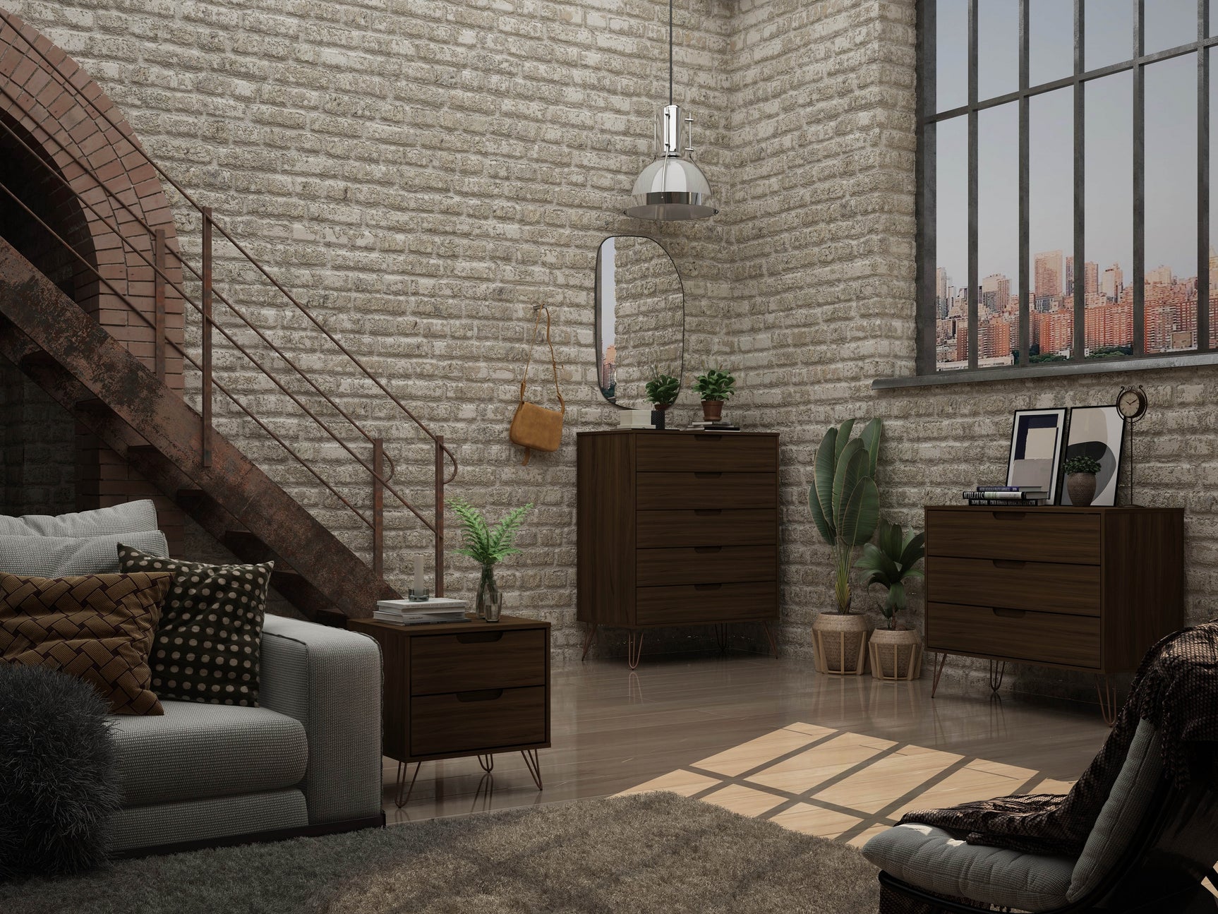 Rockefeller 3-Piece Brown Dresser and Nightstand Set - Ornate Home