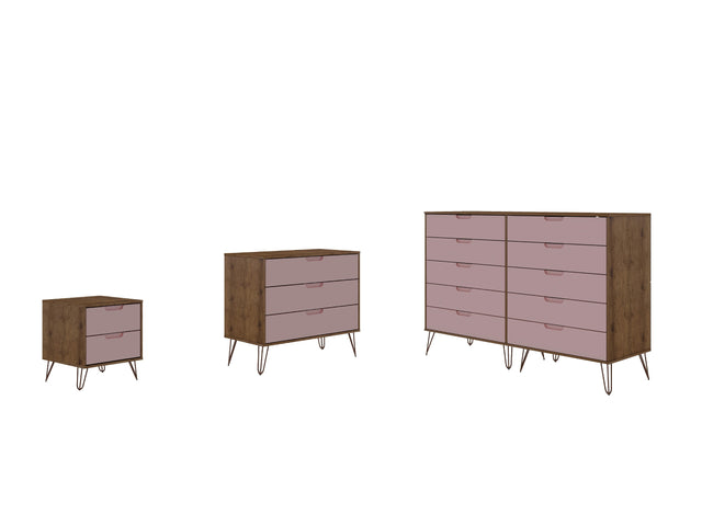 Rockefeller 3-Piece Nature and Rose Pink Dresser and Nightstand Set - Ornate Home