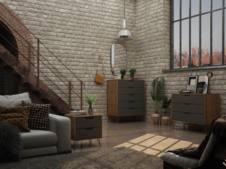 Rockefeller 3-Piece Nature and Textured Grey Dresser and Nightstand Set - Ornate Home