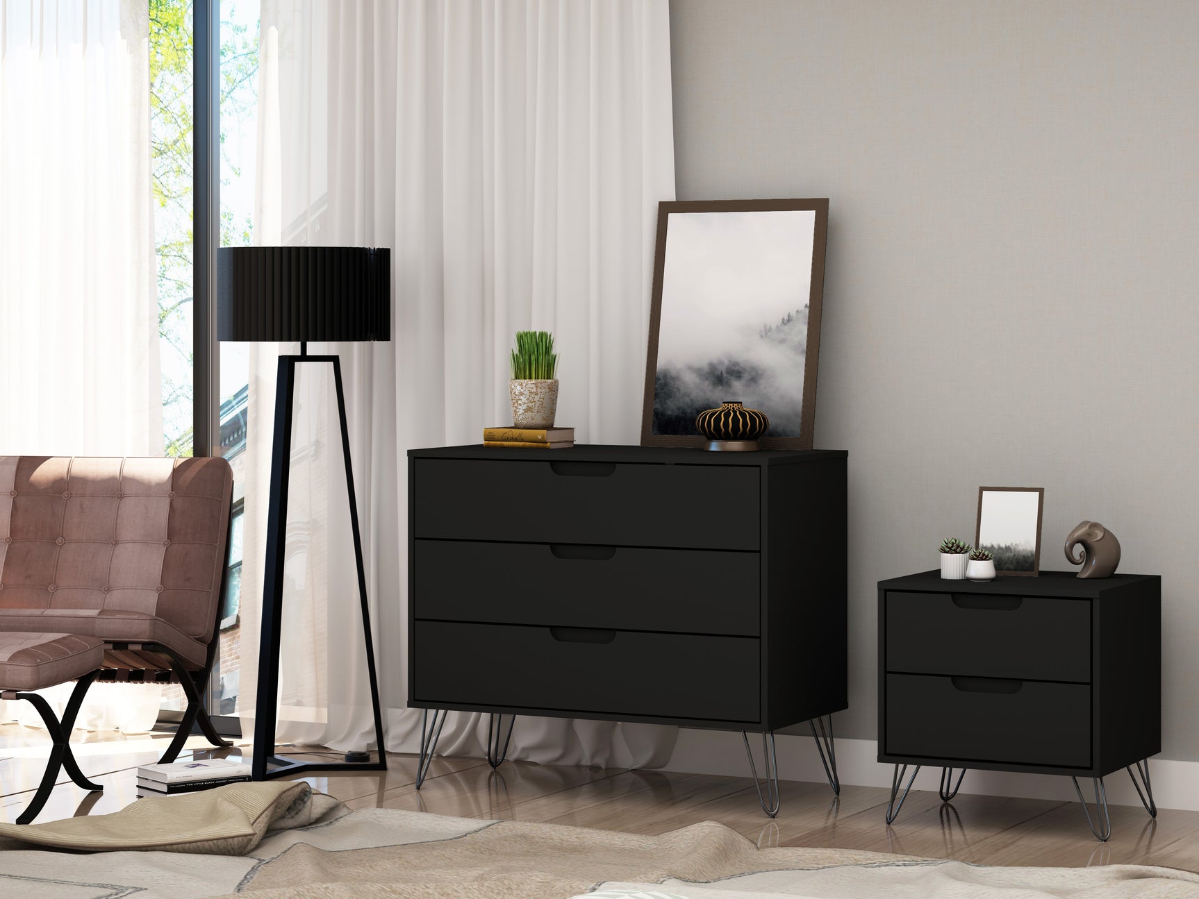 Rockefeller Dresser and Nightstand Set in Black - Ornate Home