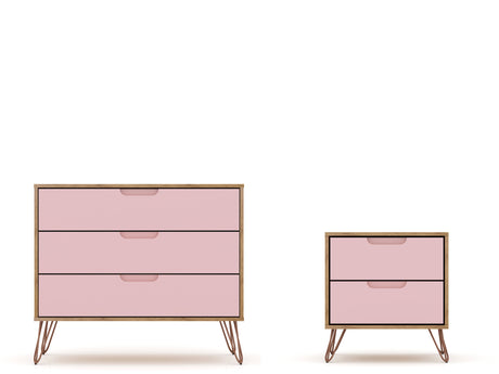 Rockefeller Dresser and Nightstand Set in Nature and Rose Pink - Ornate Home