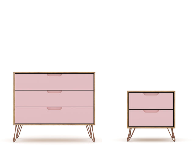 Rockefeller Dresser and Nightstand Set in Nature and Rose Pink - Ornate Home