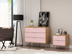 Rockefeller Dresser and Nightstand Set in Nature and Rose Pink - Ornate Home