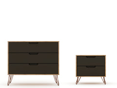 Rockefeller Dresser and Nightstand Set in Nature and Textured Grey - Ornate Home