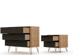 Rockefeller Dresser and Nightstand Set in Nature and Textured Grey - Ornate Home