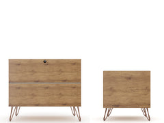 Rockefeller Dresser and Nightstand Set in Nature and Textured Grey - Ornate Home