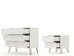 Rockefeller Dresser and Nightstand Set in Off White - Ornate Home