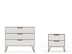 Rockefeller Dresser and Nightstand Set in Off White and Nature - Ornate Home
