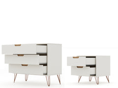 Rockefeller Dresser and Nightstand Set in Off White and Nature - Ornate Home