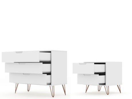 Rockefeller Dresser and Nightstand Set in White - Ornate Home