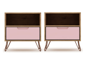 Rockefeller Nightstand 1.0 in Nature and Rose Pink (set of 2) - Ornate Home
