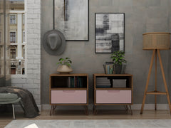 Rockefeller Nightstand 1.0 in Nature and Rose Pink (set of 2) - Ornate Home