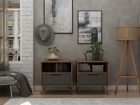 Rockefeller Nightstand 1.0 in Nature and Textured Grey (set of 2) - Ornate Home