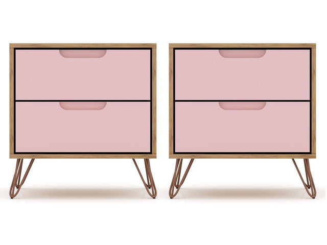 Rockefeller Nightstand 2.0 in Nature and Rose Pink (set of 2) - Ornate Home